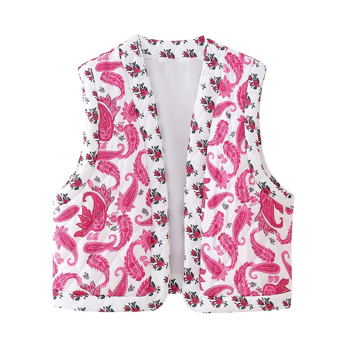 Rue | Paisley Floral Print Sleeveless Cardigan Cream Pink