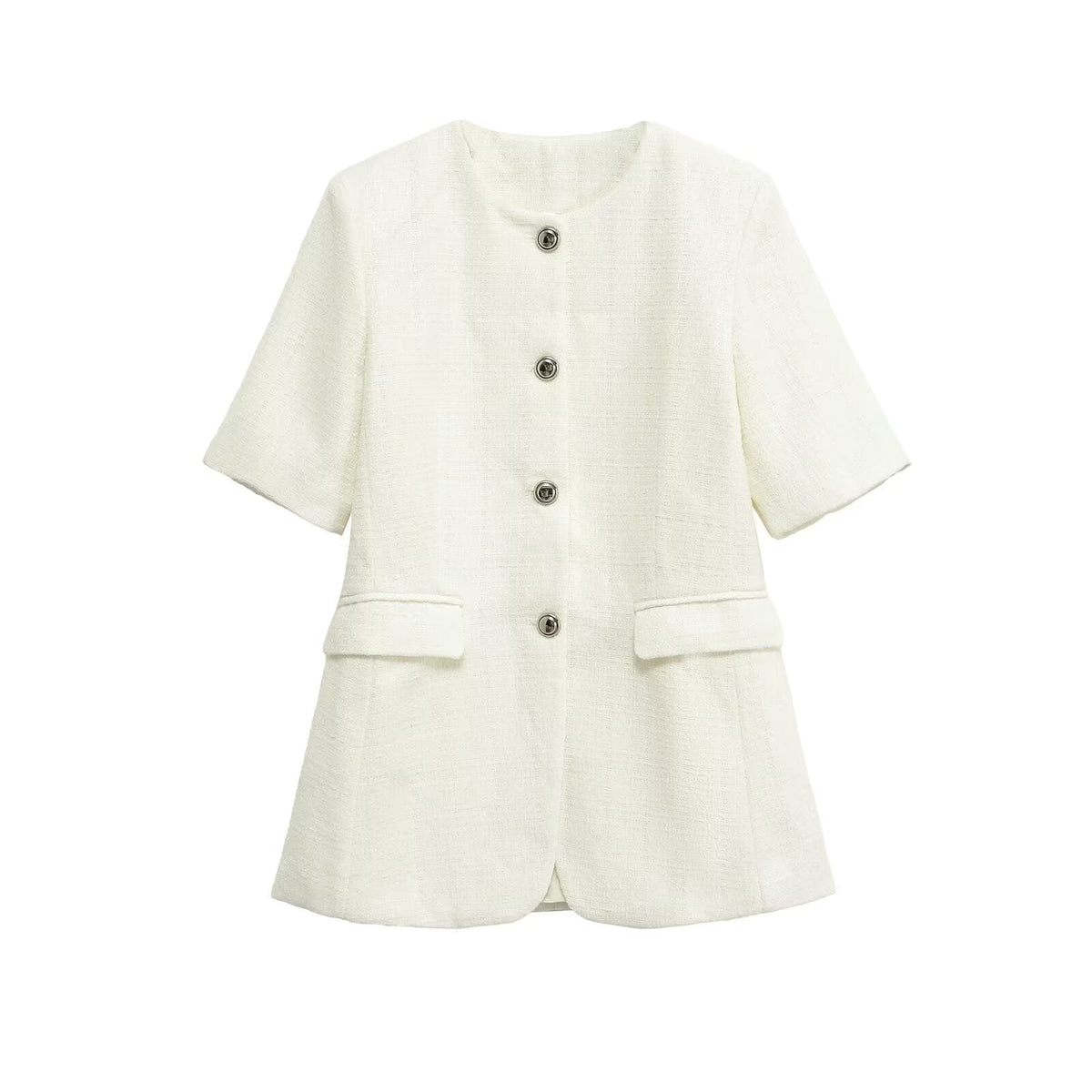 Vera | Smart Casual Button Up Blazer Cream Short Sleeve
