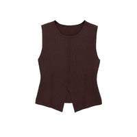 Vera | Sleeveless Crew Neck Cardigan Vest Black
