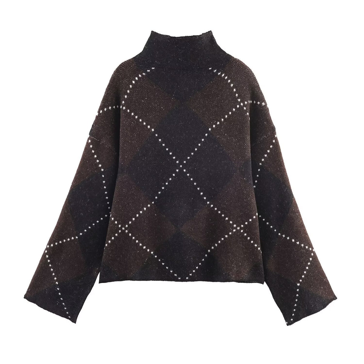 Vera | Argyle Knit Sweater Set Brown Studded Turtleneck