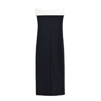 Vera | Strapless Midi Dress Black Cream Button Detail