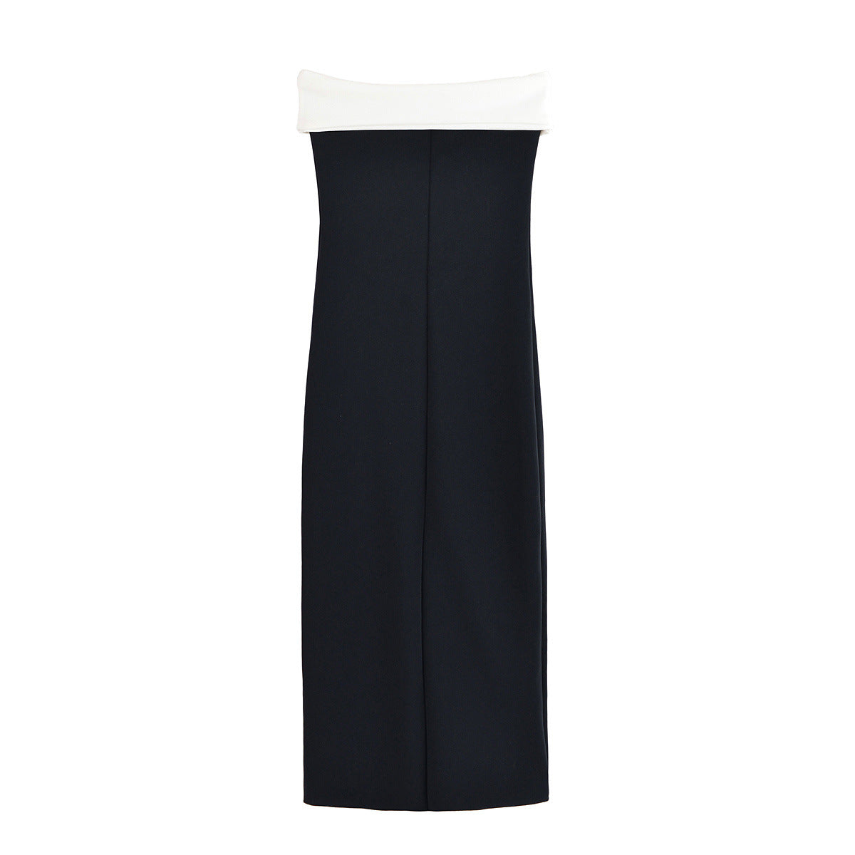 Vera | Strapless Midi Dress Black Cream Button Detail