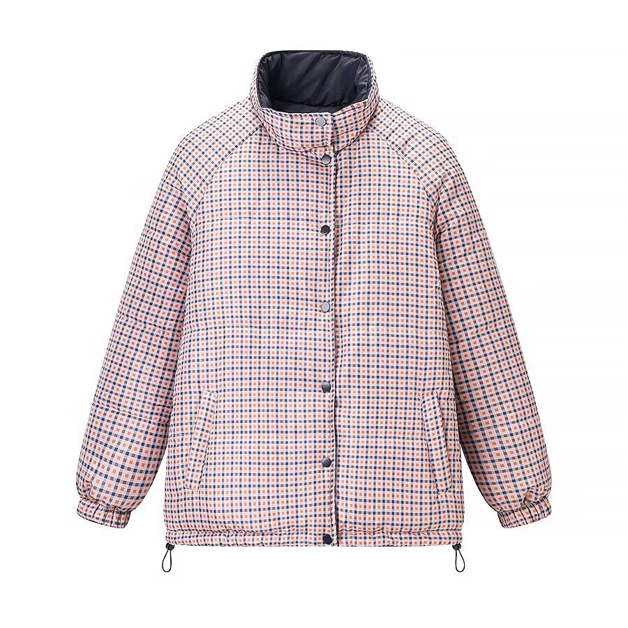 Vera | Puffer Jacket Black Quilted Reversible Plaid Lined