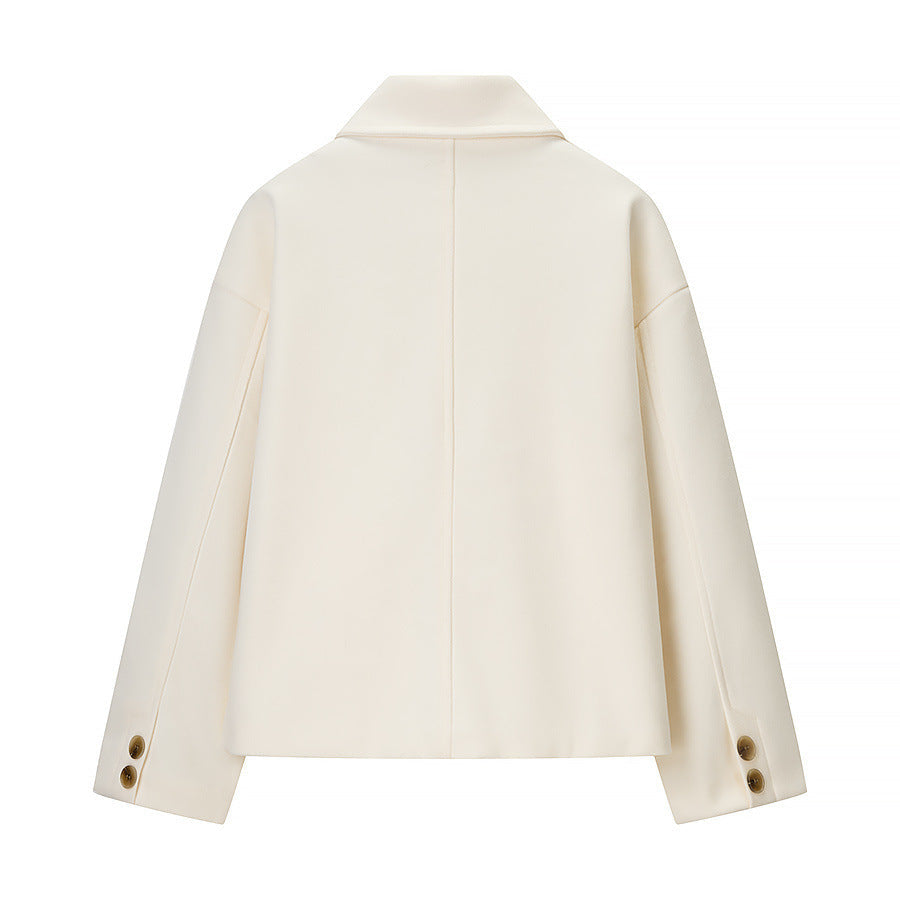 Vera | Wool Jacket Beige Cropped Button Front
