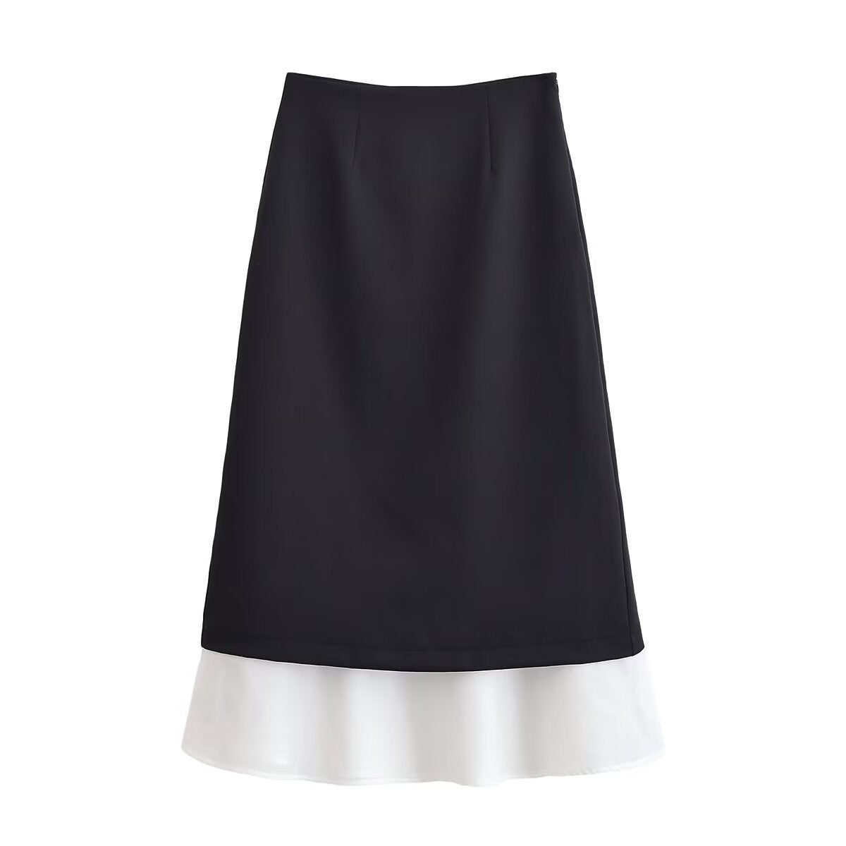 Neve | A Line Midi Skirt Black Cream Contrast Hem
