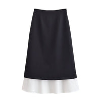 Neve | A Line Midi Skirt Black Cream Contrast Hem