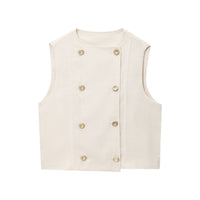 Isla | Sleeveless Double Breasted Vest Cream Button Front