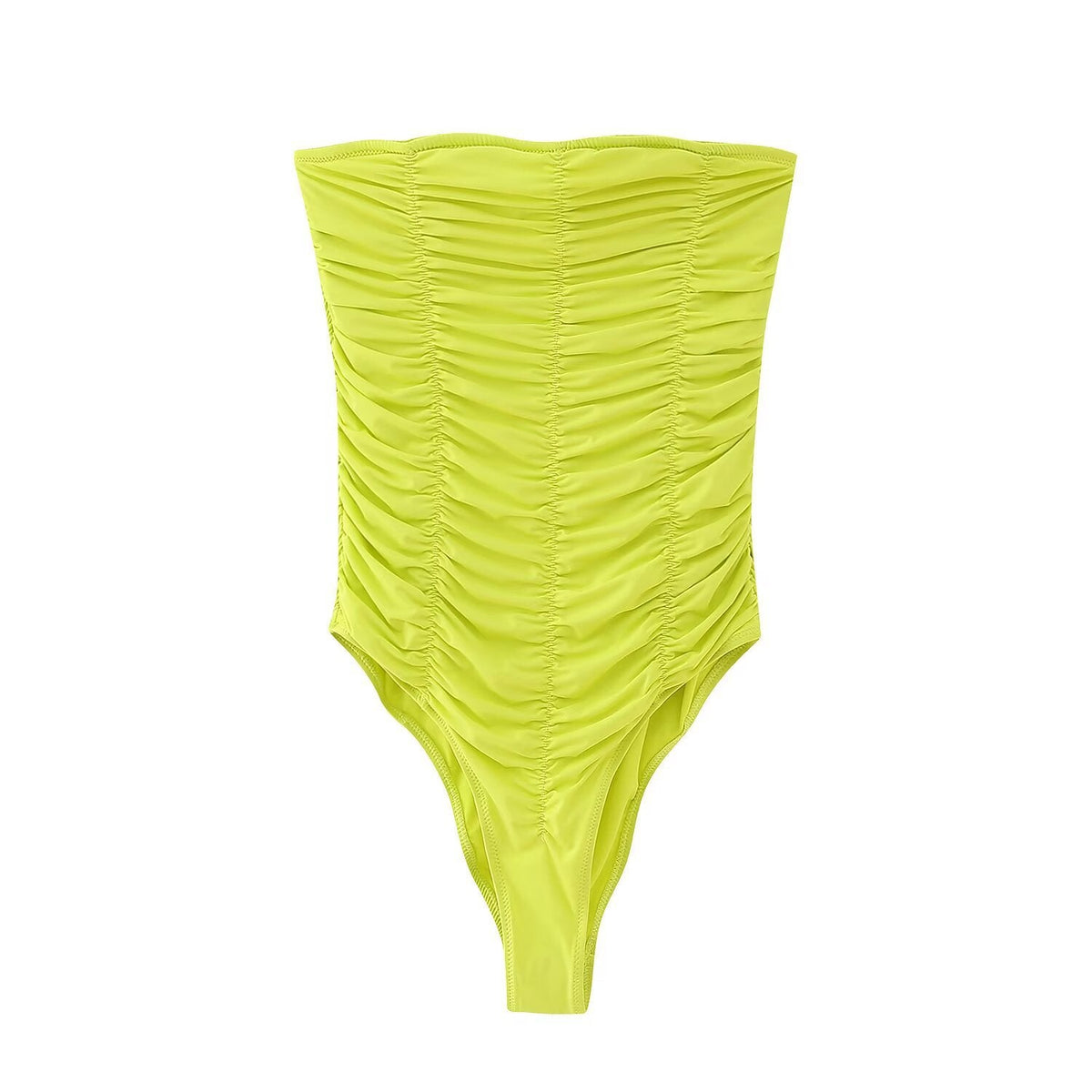 Viola | Ruched Tube Bodysuit Lime Green Strapless