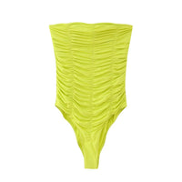 Viola | Ruched Tube Bodysuit Lime Green Strapless