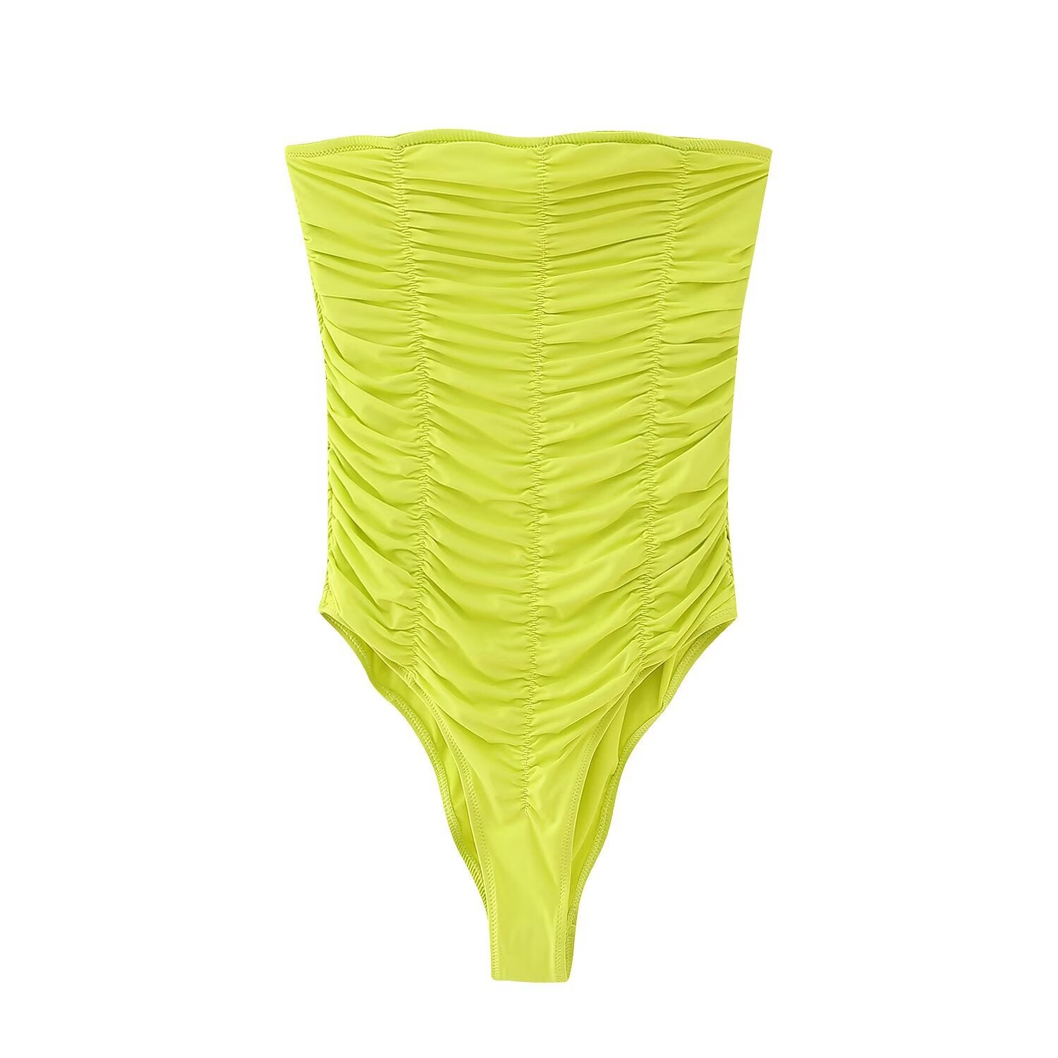 Viola | Ruched Tube Bodysuit Lime Green Strapless