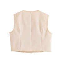 Neve | Sleeveless Button Up Sweater Vest Cream Frayed Edge