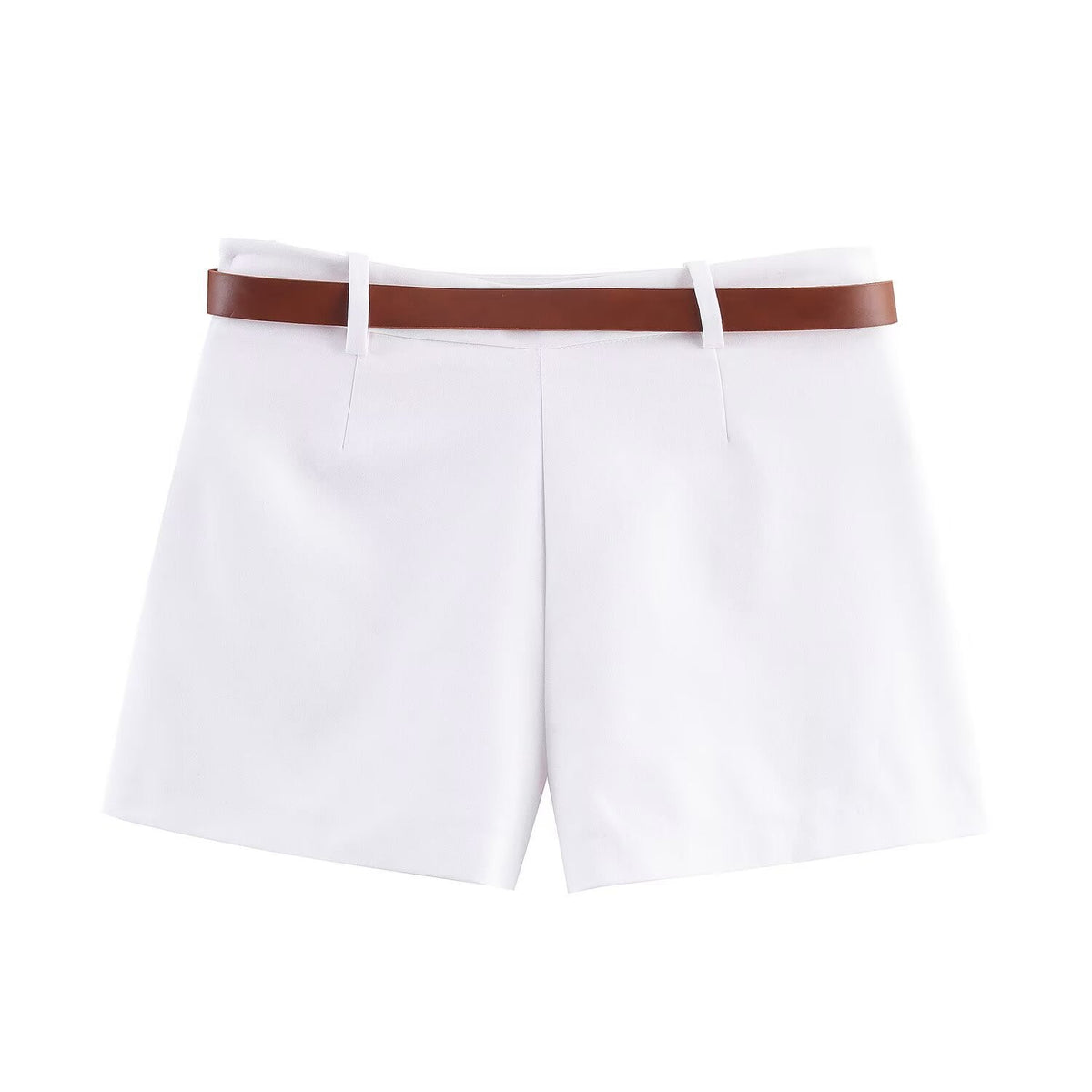 Vera | White Tailored Shorts Brown Belt Included