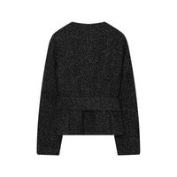 Iris | Matching Two Piece Set Belted Tweed Black Crew Neck