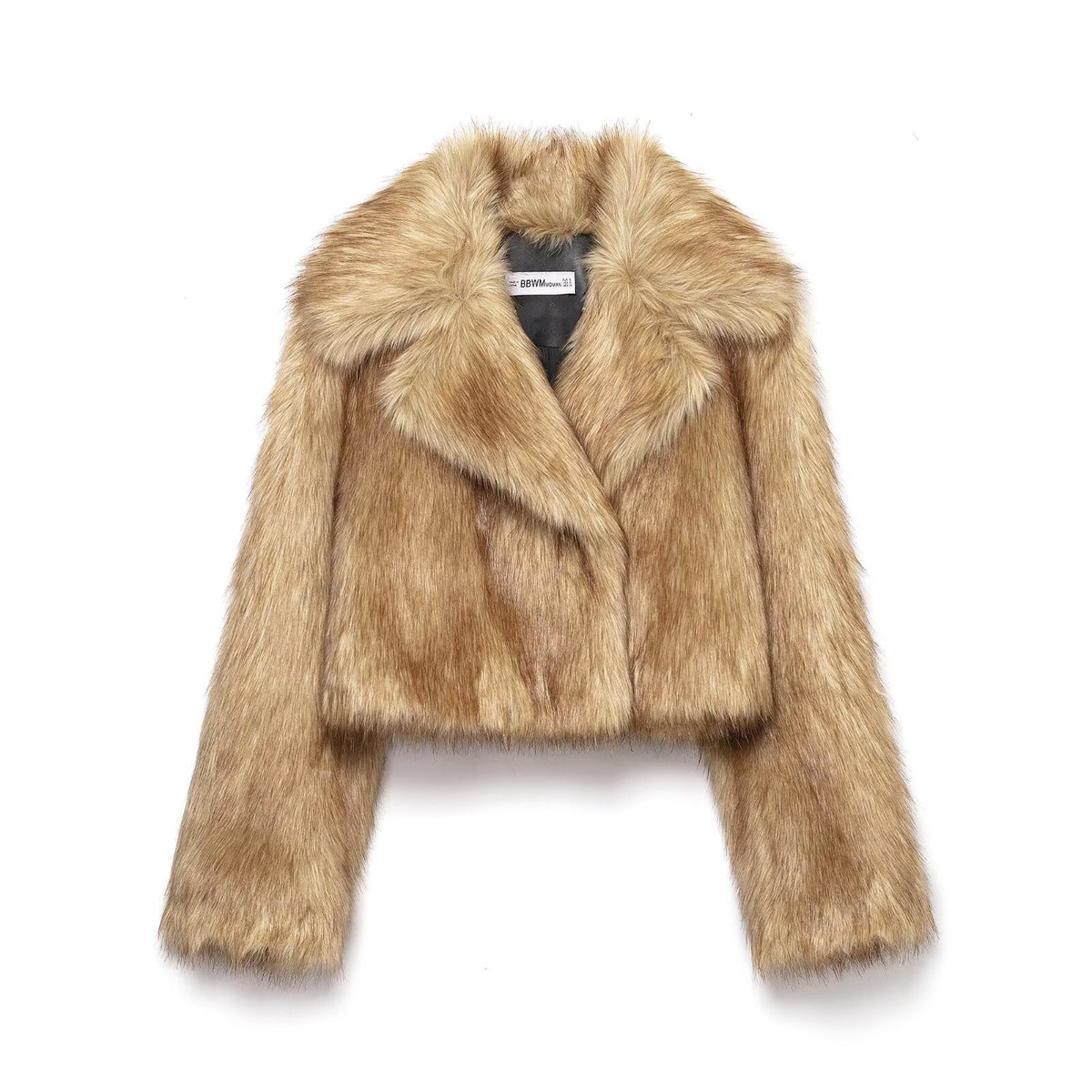 Nella | Cropped Faux Fur Jacket Camel Oversized Collar
