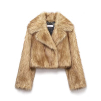 Nella | Cropped Faux Fur Jacket Camel Oversized Collar