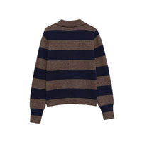 Paloma | Striped Knit Cardigan Brown Navy Button Up