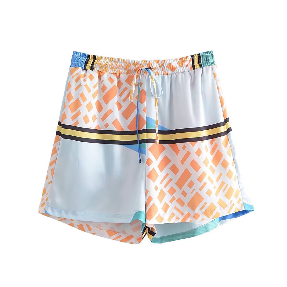 Vera | Color Block Patterned Shorts White Orange Blue