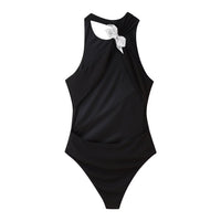 Freya | Black Bodysuit Thong Asymmetrical Shoulder Cutout