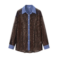 Elodie | Sequin Button Up Blouse Silver Long Sleeve Striped