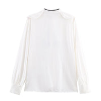 Viola | Bow Tie Long Sleeve Blouse Cream Black Ribbon