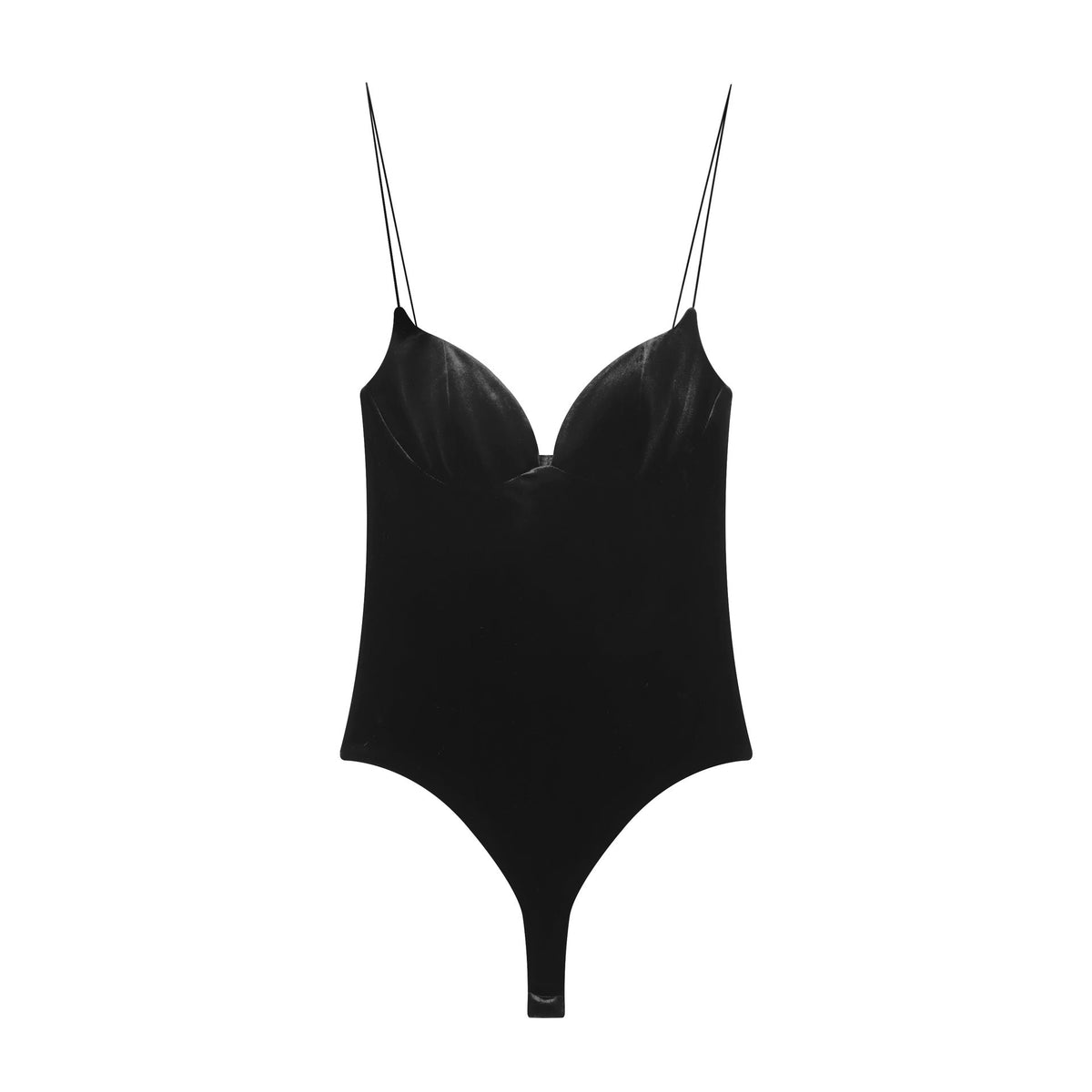Vera | Satin Halter Bodysuit Black Thong Sleek