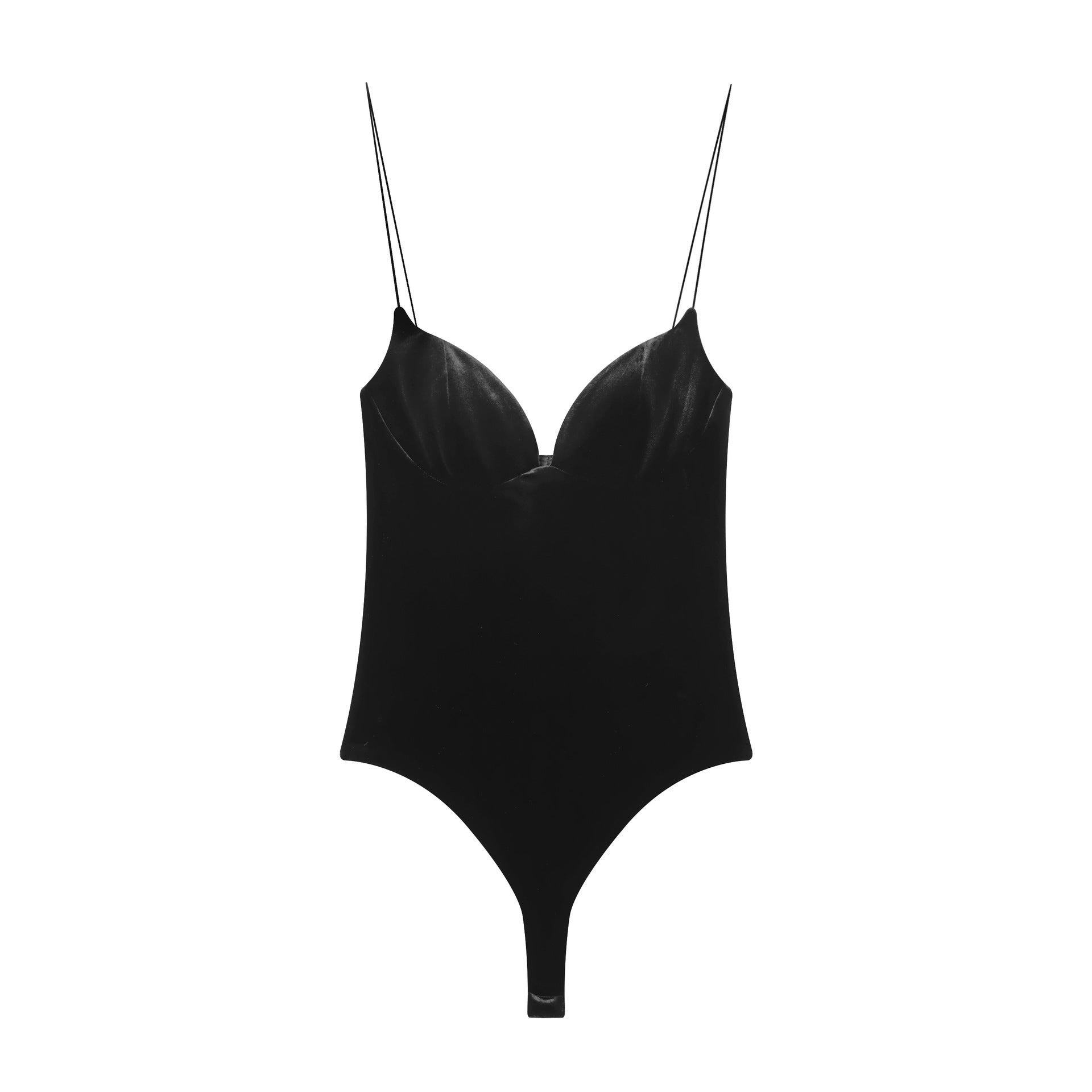 Vera | Satin Halter Bodysuit Black Thong Sleek