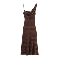 Luisa | Polka Dot Midi Dress Brown Cowl Neck