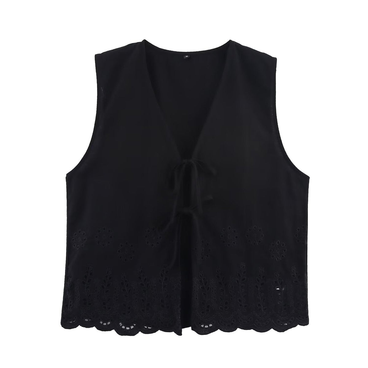 Fleur | Sleeveless Lace Eyelet Cardigan Black Tie Front