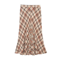 Isla | Plaid Midi Skirt Cream Brown Orange A Line Flared