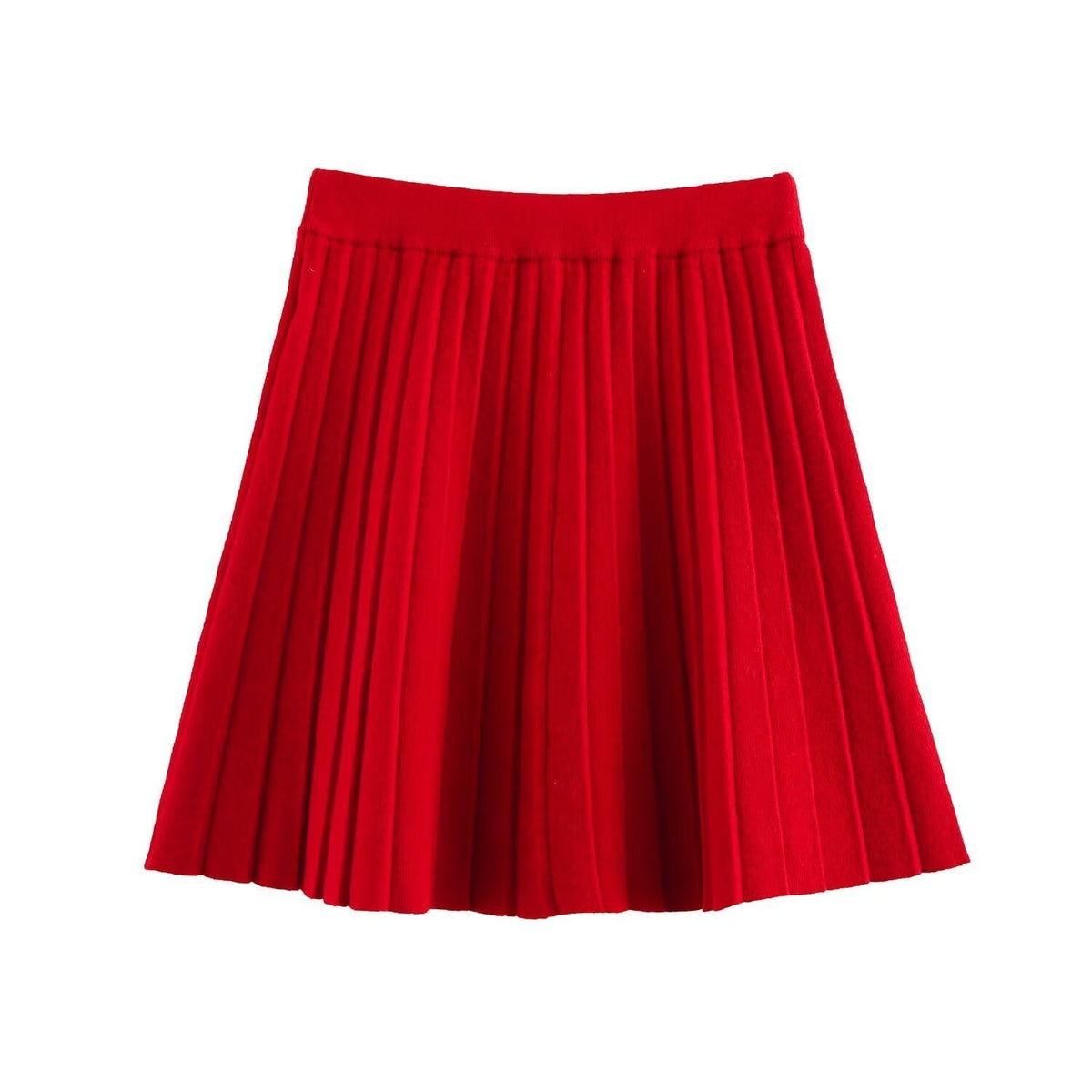 Luisa | Knit Pleated Skirt Set Red Turtleneck
