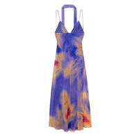 Lux | Halter Maxi Dress Red Orange Tie Dye Sheer