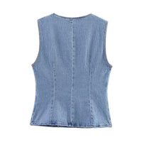 Arya | Denim Vest Light Blue Button Front Sleeveless