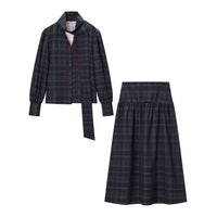Viola | Plaid Shirt And Skirt Set Black Two Piece