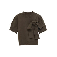 Lux | Knit Short Sleeve Sweater Brown Bow Detail