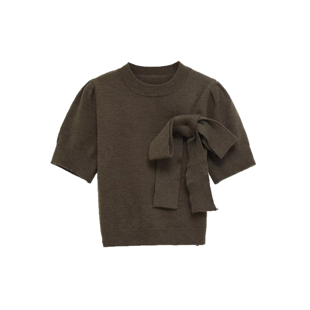 Lux | Knit Short Sleeve Sweater Brown Bow Detail