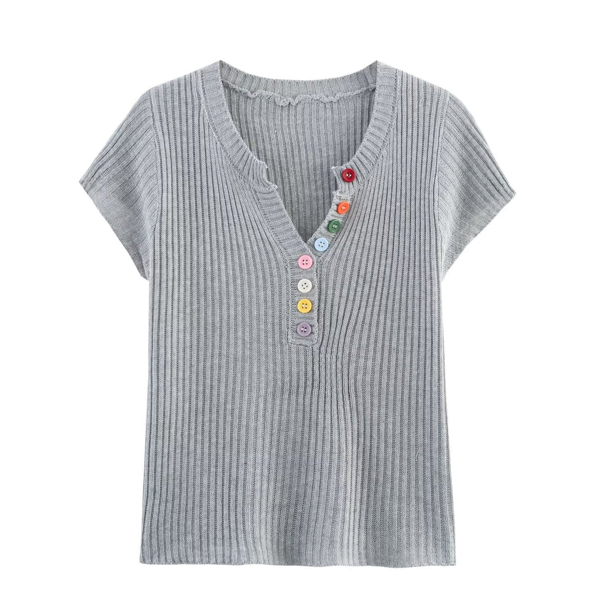 Vera | Ribbed Knit Top Black Colorful Buttons