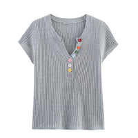 Vera | Ribbed Knit Top Black Colorful Buttons