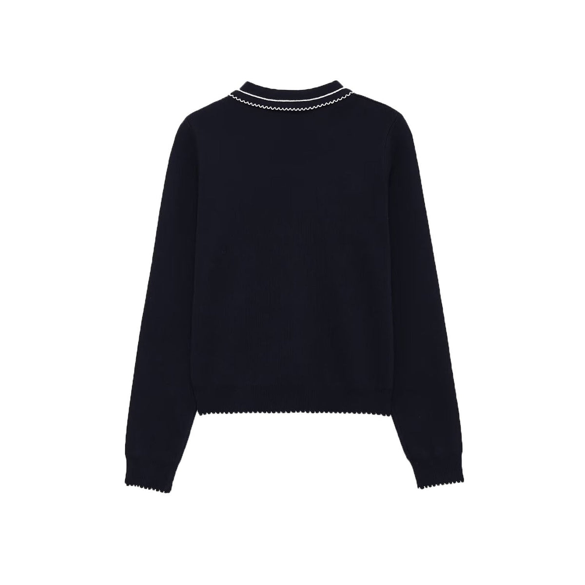 Vera | Cropped Knit Top Black Contrast Collar