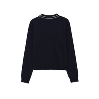 Vera | Cropped Knit Top Black Contrast Collar