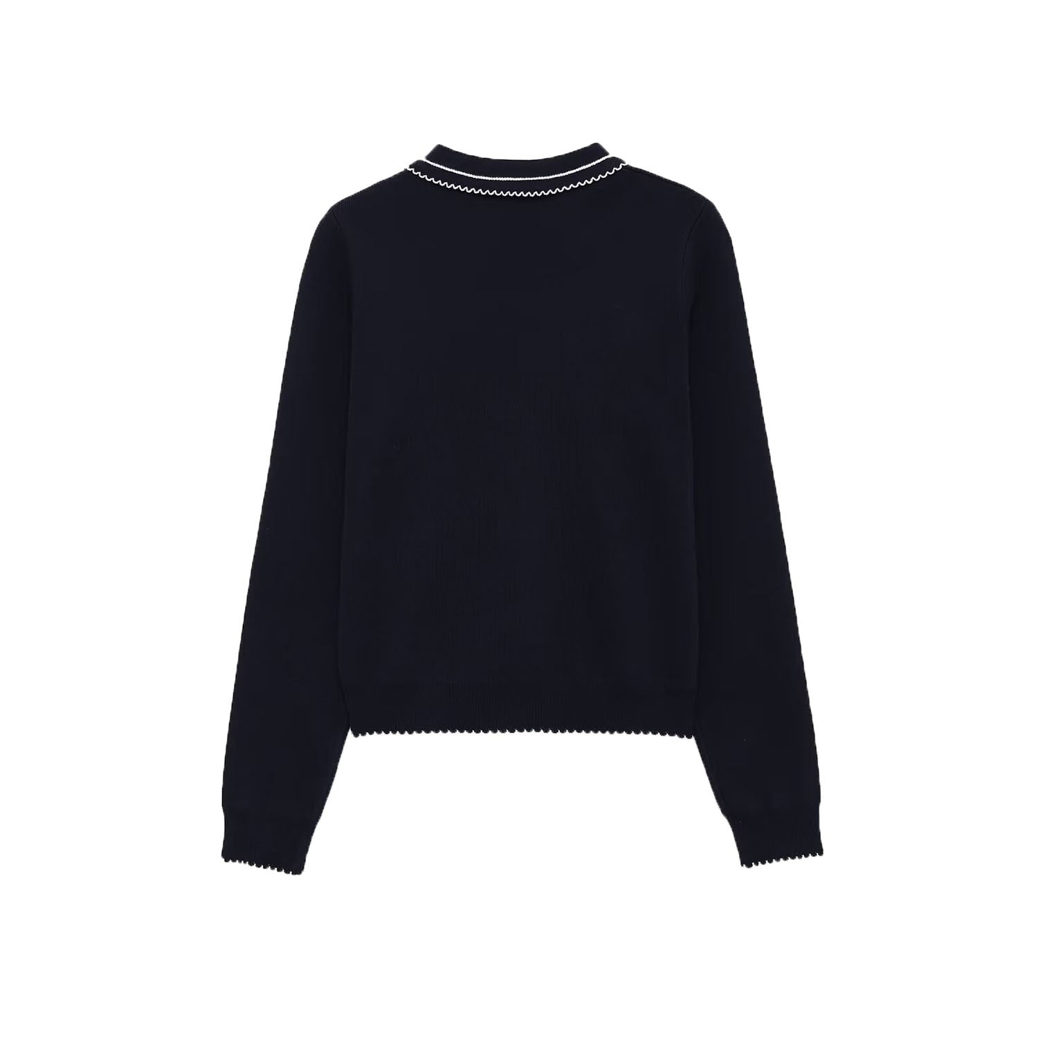 Vera | Cropped Knit Top Black Contrast Collar