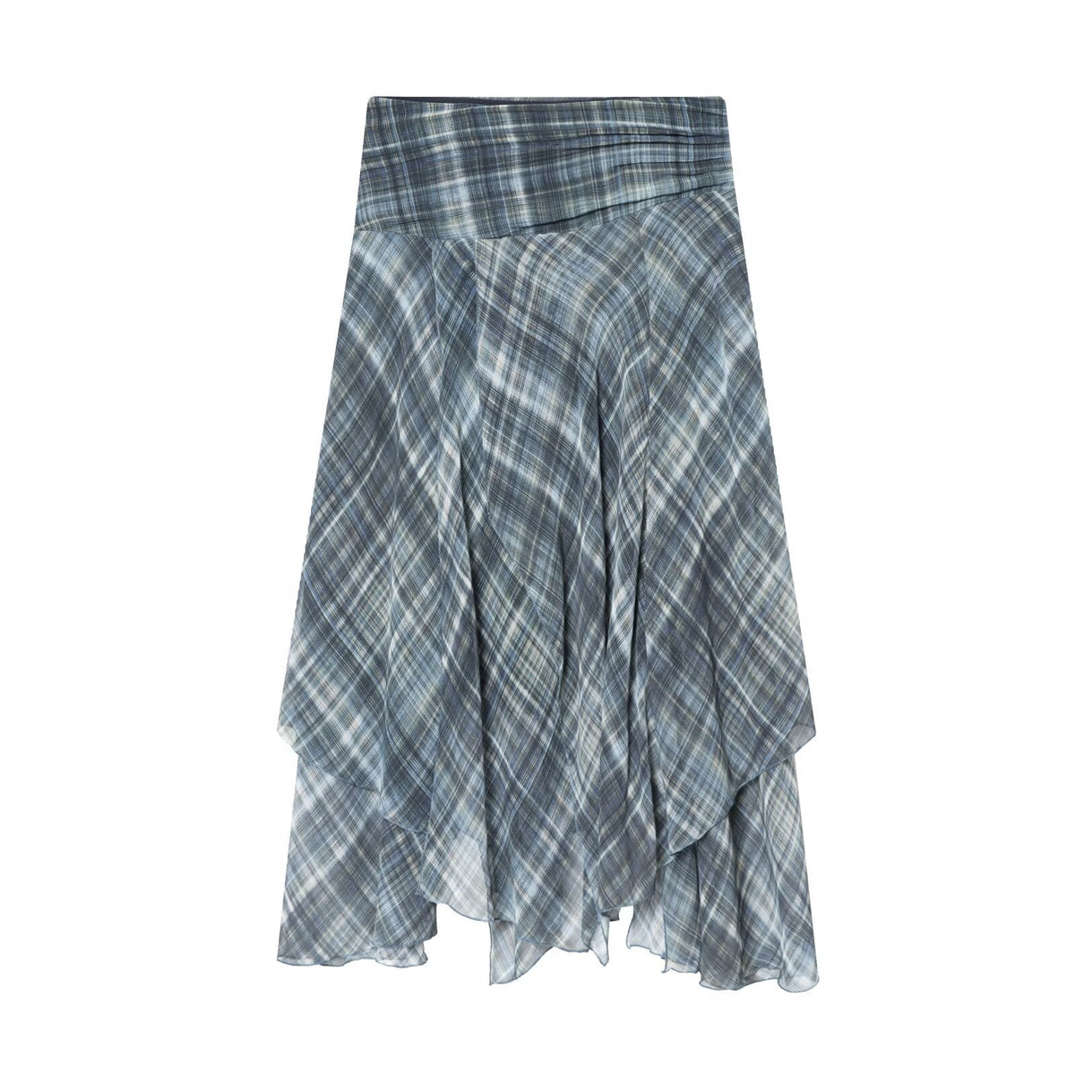 Iris | Plaid Midi Skirt Gray Layered Chiffon