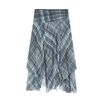 Iris | Plaid Midi Skirt Gray Layered Chiffon