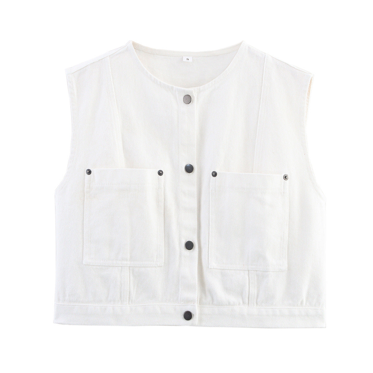 Liv | Utility Denim Vest Dark Wash Cropped Button Front