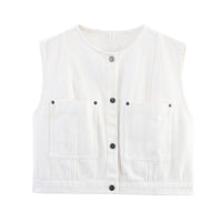 Liv | Utility Denim Vest Dark Wash Cropped Button Front