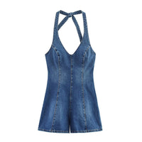Isla | Denim Romper Blue Halter Tie Back Mini