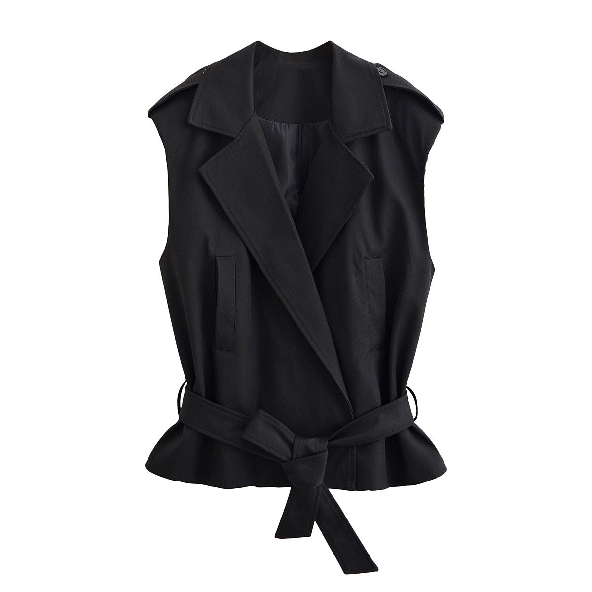 Elodie | Belted Sleeveless Blazer Black Tailored