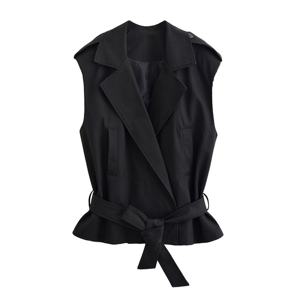 Elodie | Belted Sleeveless Blazer Black Tailored