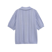 Lola | Short Sleeve Knit Polo Top Light Blue Textured