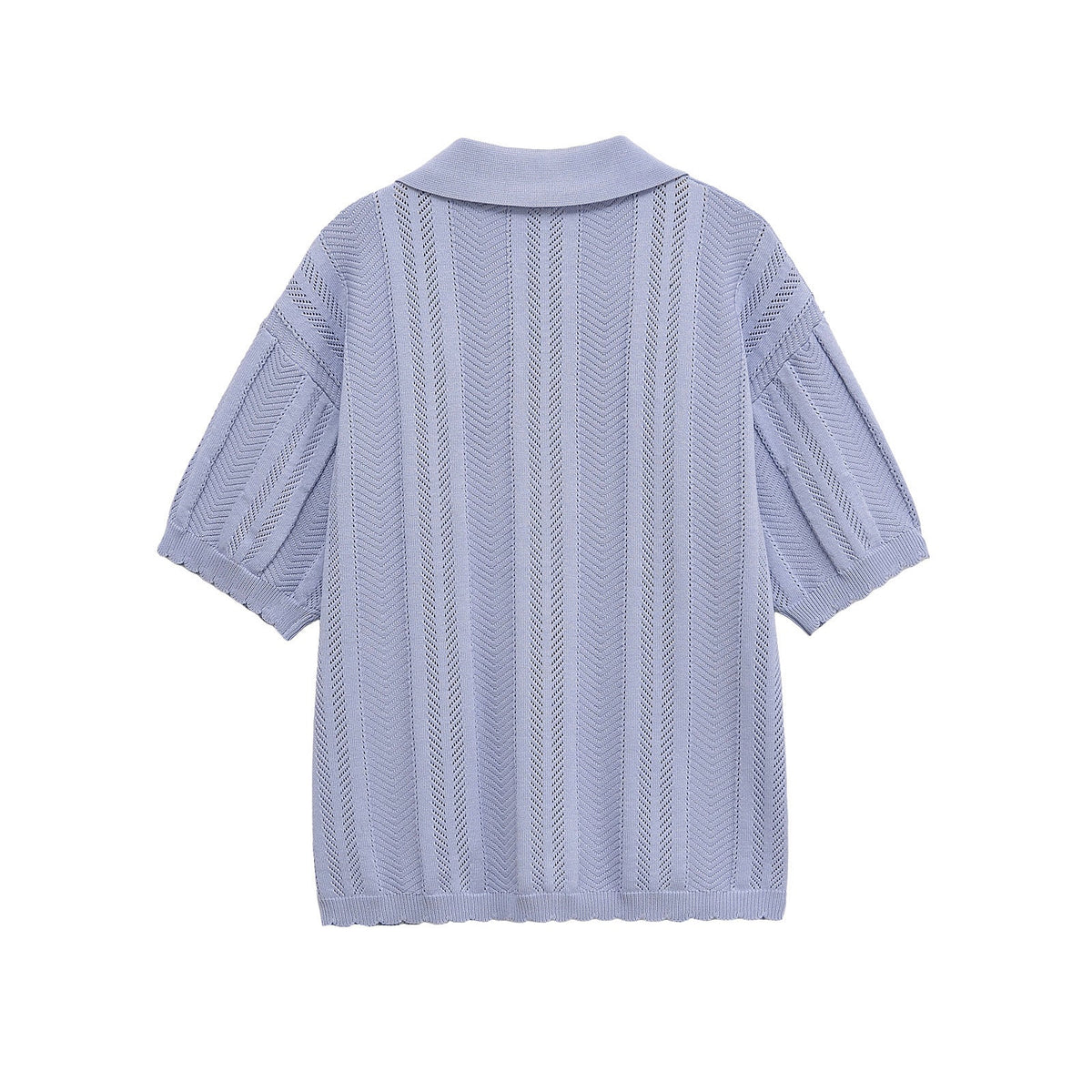 Lola | Short Sleeve Knit Polo Top Light Blue Textured