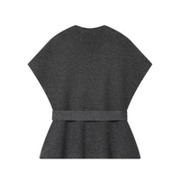 Alma | Knit Set Gray Wrap Belted Top Midi Skirt